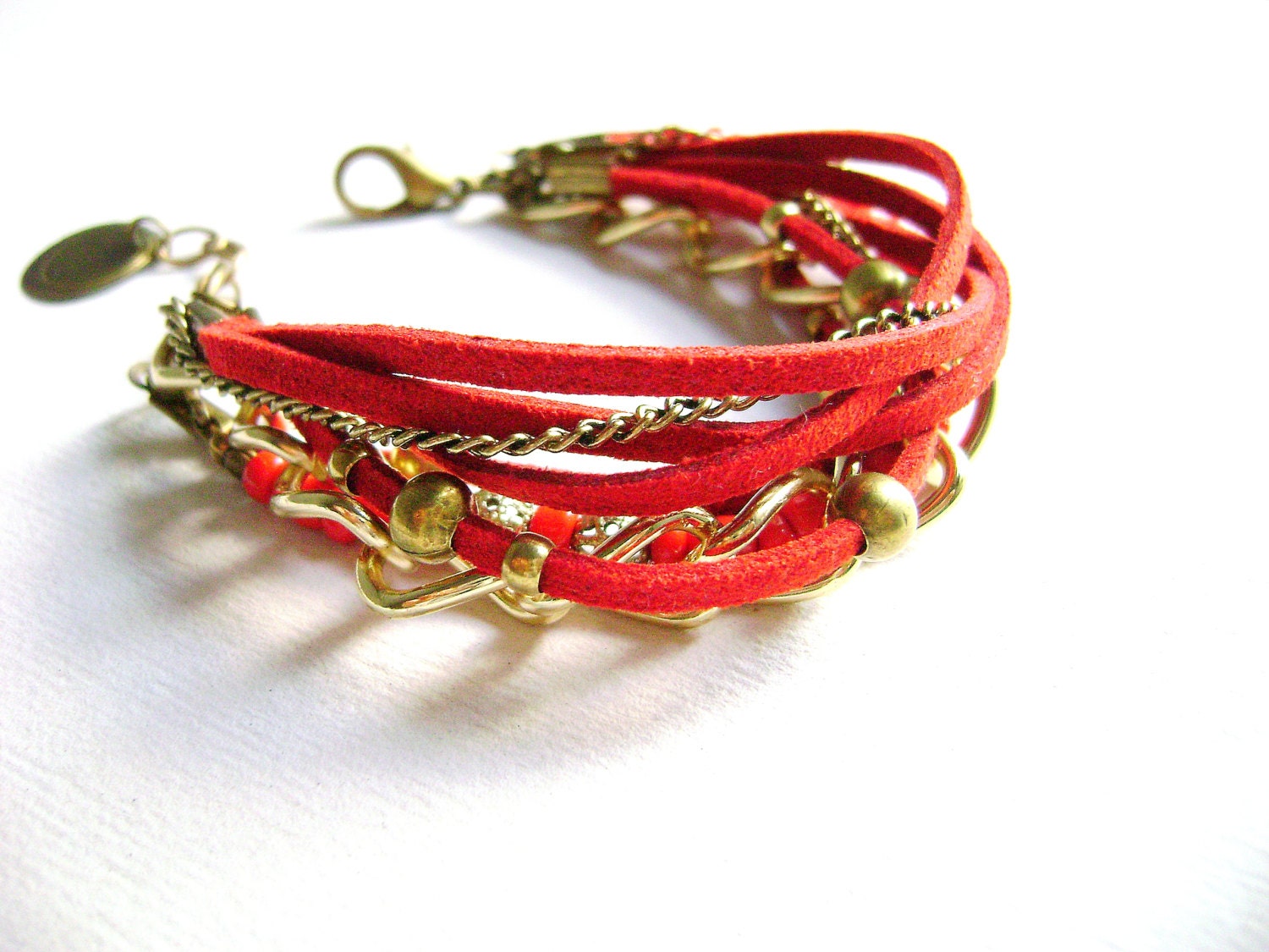 Pick me - Boho trendy style red leather stacking friendship bracelet etsy