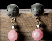 Earrings - Vintage Plastic Seal Heads with Vintage Jewel - Posts - Only Pair