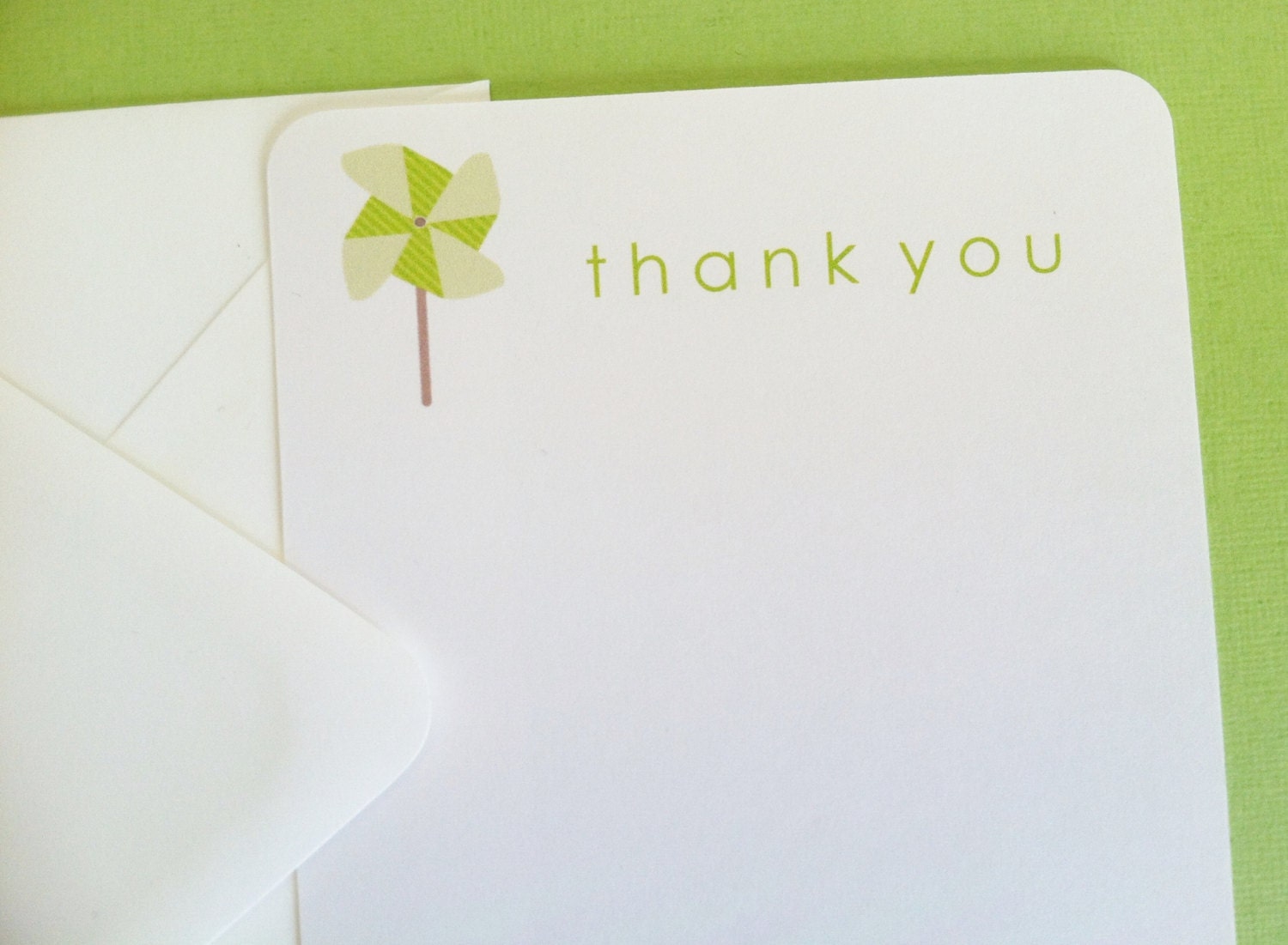 Lime Green Pinwheel Thank You Notes - Personalized Stationery