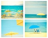 Beach Photography, 4 8x10 prints, spring home decor, summer, beach, umbrella, sunshine, ocean, waves, sea, seashore, water