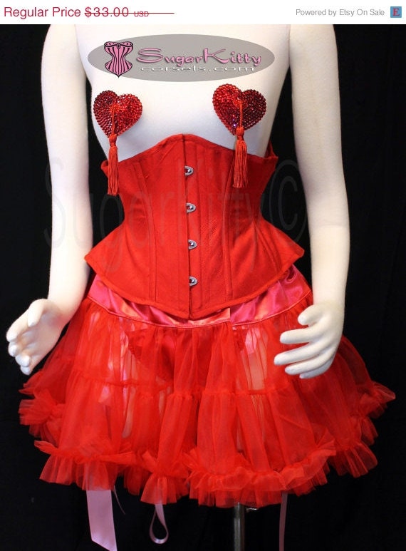ON SALE Red Single Layer 12" Mini Pettiskirt  - SugarKitty Corsets