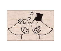 Two Birds Rubber Stamp (Love Birds Stamp for Wedding) - Woodblock Craft Stamp (E5301)