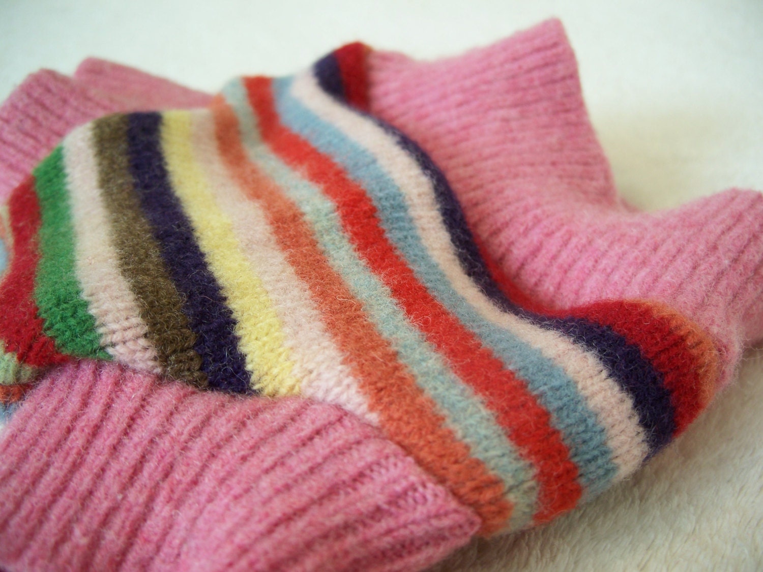 Repurposed Multi Rainbow Stripe Newborn Wool Soaker - Double Layered