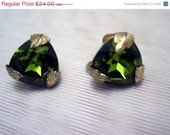 ON SALE Vintage Sterling Silver and Green Rhinestone Earrings Designer Signed Bond Boyd Screw Ons Vintage Jewelry Jewellery