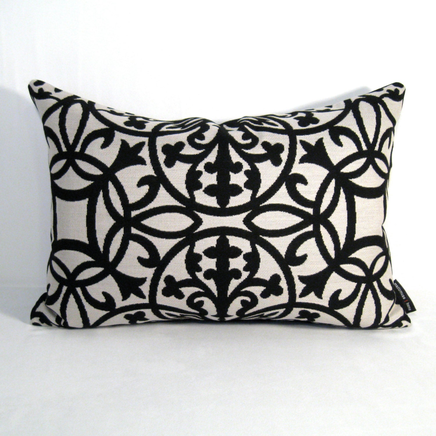 Black White Pillow Cover - Outdoor Cushion - Decorative Trellis - Geometric Lattice - Raven Natural Sunbrella -  Maldives - 14 x 20 inch