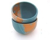 Bowl General Purpose Orange Turquoise Stoneware Muddy Paws Pottery