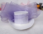 Mini White Top Hat with Lavender Ribbon
