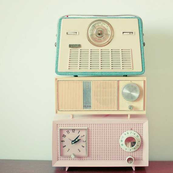 20% SALE Radio Stations - radio print, mid century, pastel decor, candy color, retro wall art, blue, pink, yellow 8x8 still life print