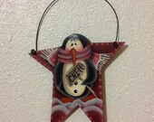 Red Star "CHILL" Penguin  Wood Hand-painted Christmas Ornament
