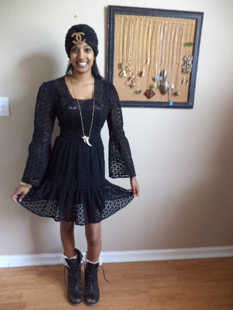 CLOSING SALE vintage style  black eyelet summer  dress size  sm or med