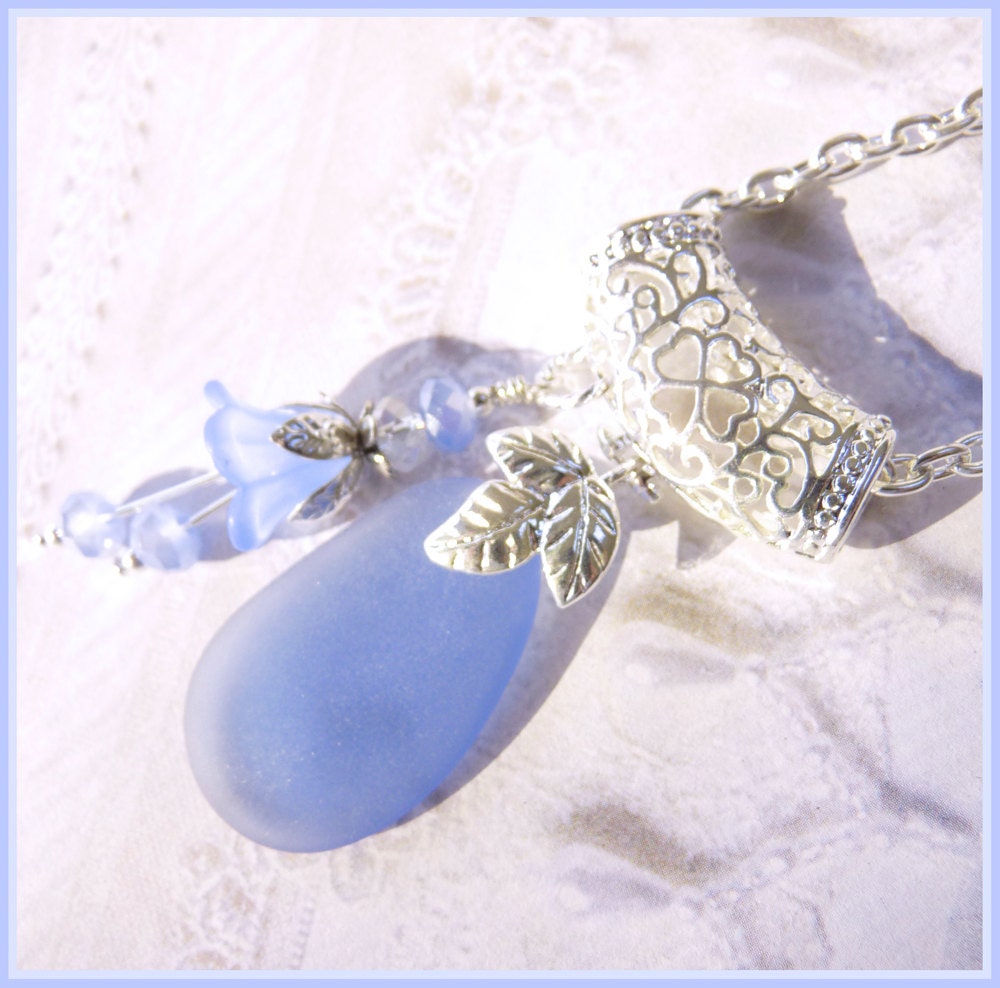 SeaGlass Island Ocean Blue - Sea Glass Necklace  DC 8516