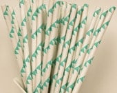 Party Bunting Paper Straws, 25 Aqua Bunting Paper Drinking Straws with DIY Flags, Party Pennant Paper Straws, Designer Straws, New Years Eve