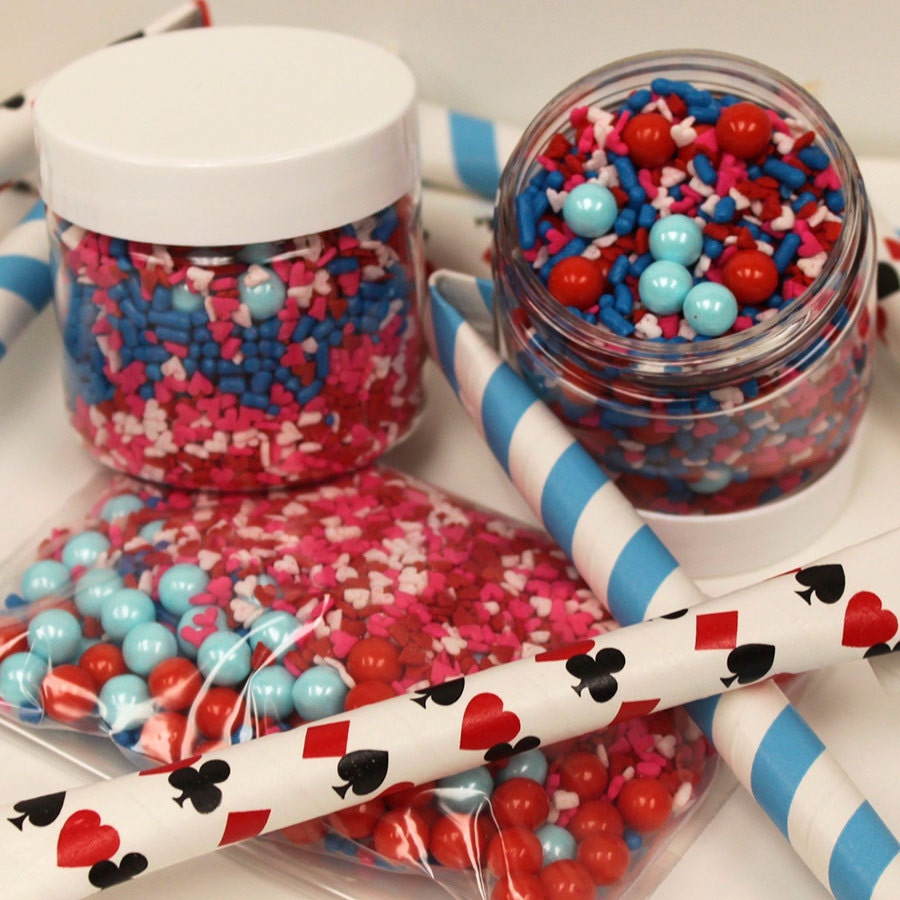Alice In Wonderland SPRINKLE STICKS Party KIt, Queen Of Hearts ( 8 ) Diy Party Favor Tubes, Birthday,Mad Hater, Cupcake Sprinkles