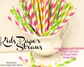 KIDS PAPER STRAWS, Bright Lemonade Party Mix, 30 Straws, Kids Parties, Short Straws, Cocktail Parties,