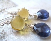 Blue Iolite and honey Yellow Earrings in silver -Primavera Earrings