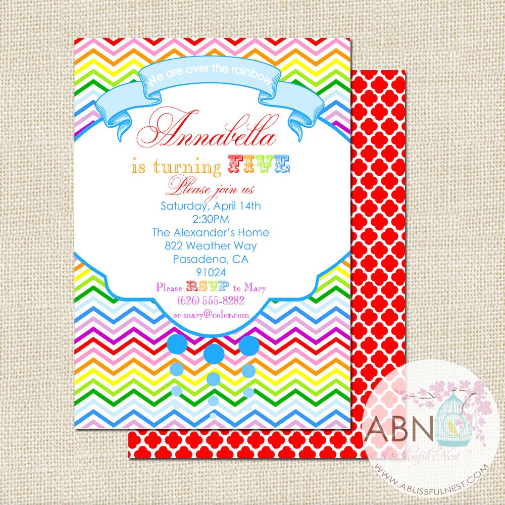 Rainbow Party Invitation - PRINTABLE - Modern Chevron Collection - By A Blissful Nest