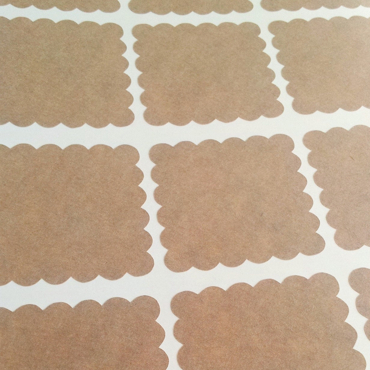 Kraft 1.5" Scalloped Square Matte Stickers DIY - 90 Peel and Stick Labels