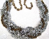 Chunky Mixed Metal Rhinestone Statement Necklace WIth Gold Rope Chain Vintage Wedding Jewelry (Tom Binns Inspired)