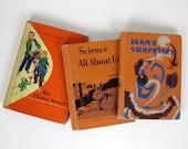Shop Sale / School Primer Books 50s / Set of 3 Orange Covers / Adorable Illustrations