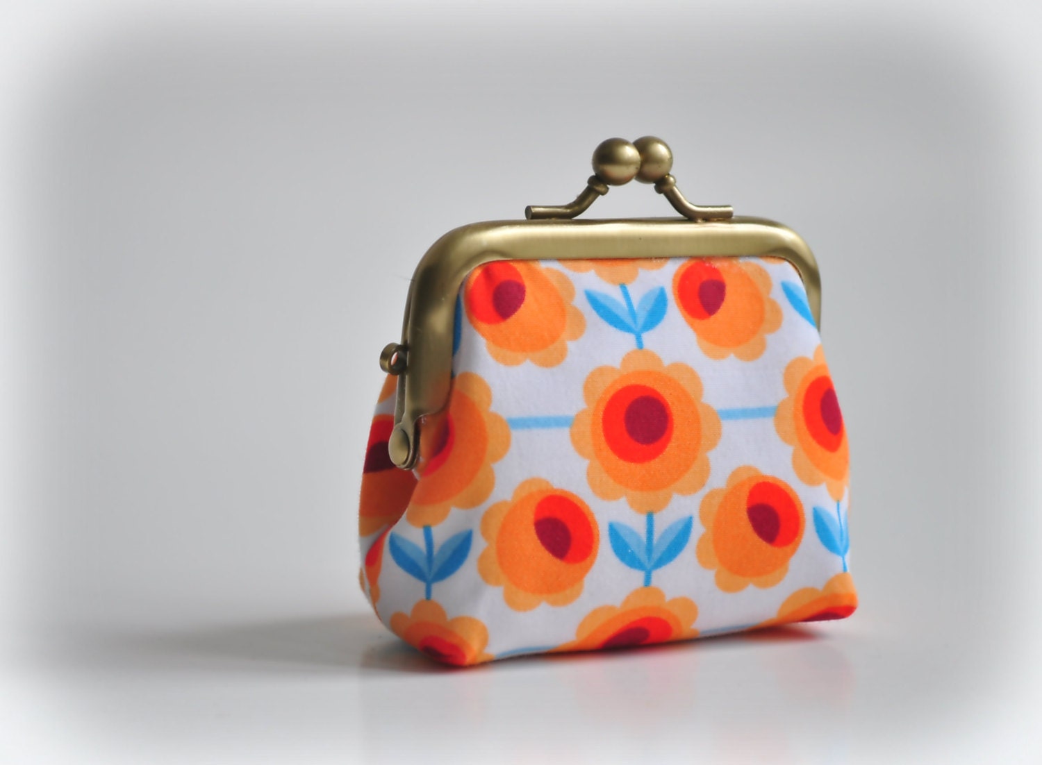 Coin Purse - Metal Frame Pouch - small - orange poppies