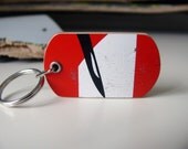 Red, White and Black Graphic Recycled Skateboard Dog Tag Wood Keychain