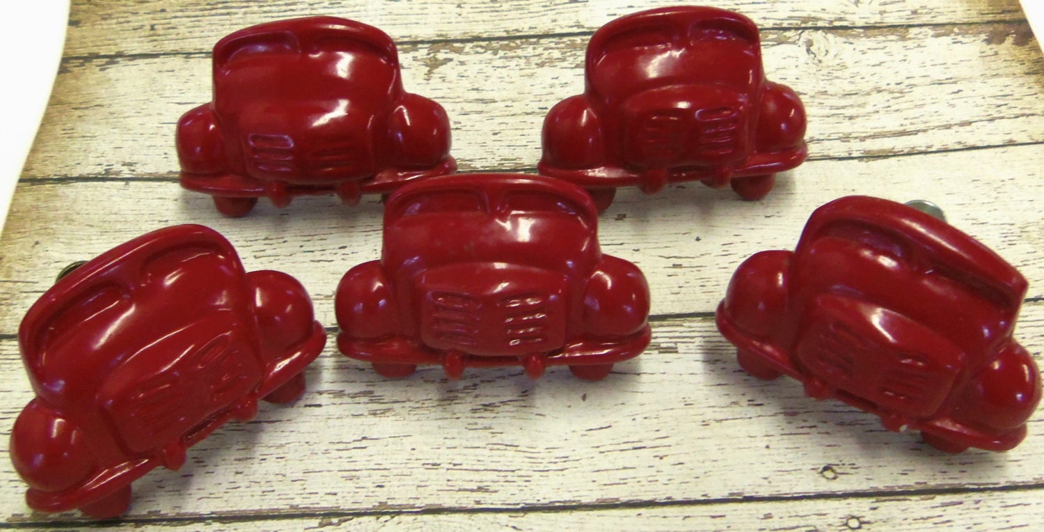 5 Vintage Knobs Car Truck Red 2 Inches Boy Dad Garage Tool Box