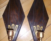 Vintage - Pair - Candle Holders - Wood - Metal - Art Deco  Modern - Unique Home Decor
