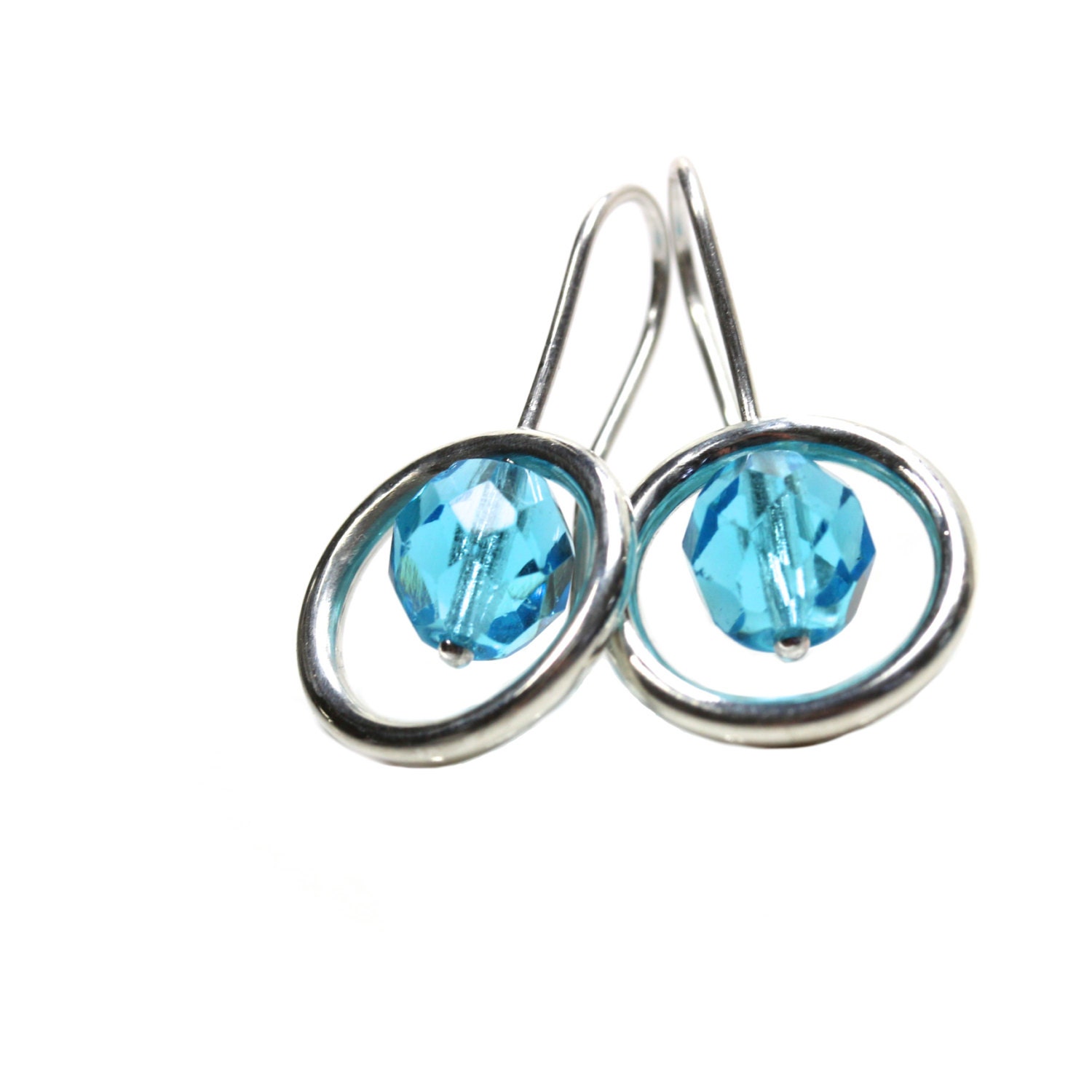Silver Earrings Blue Vintage Glass Beads - Dive Rings