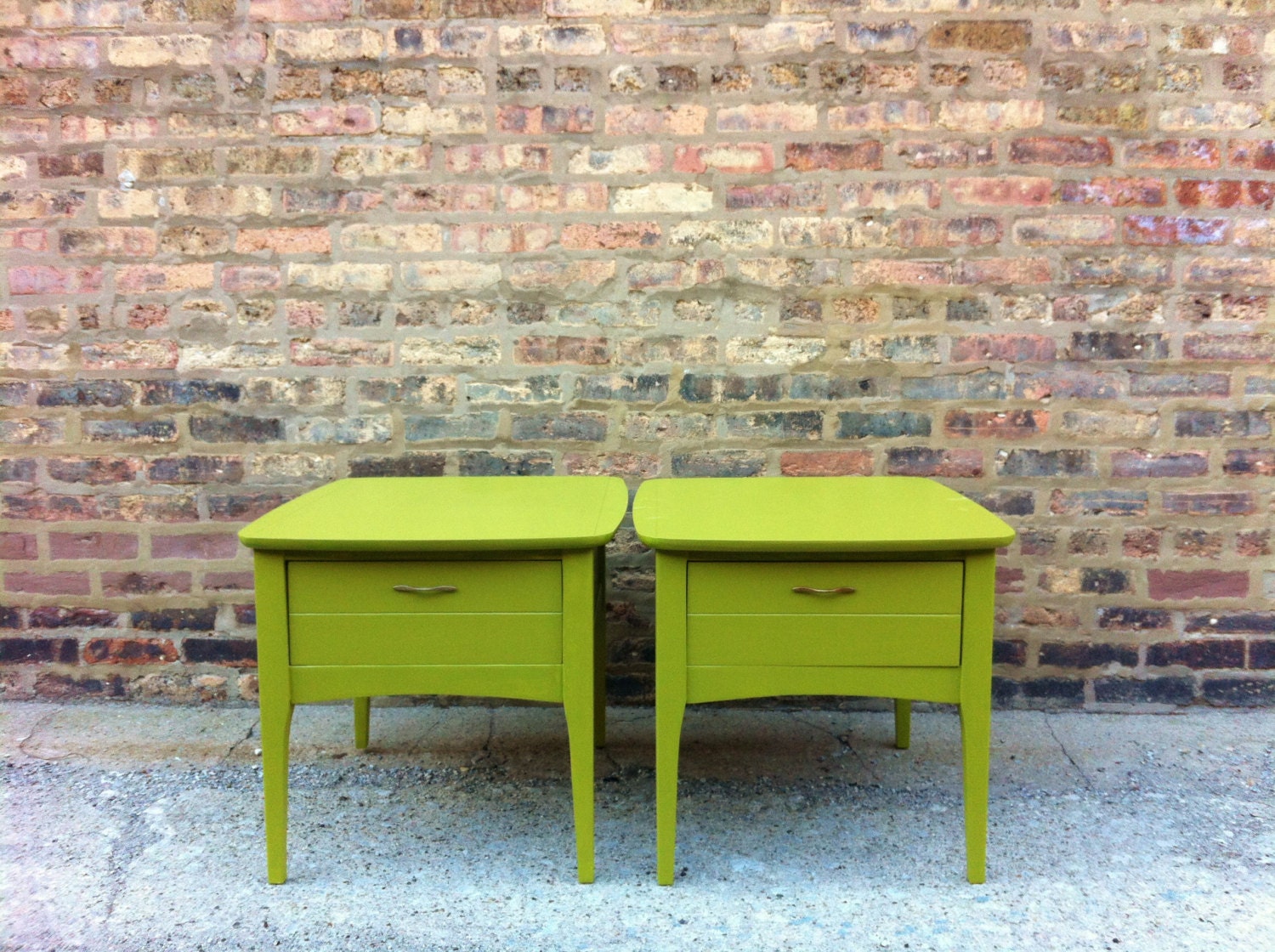 Vintage Side Tables In Banana Leaf Green