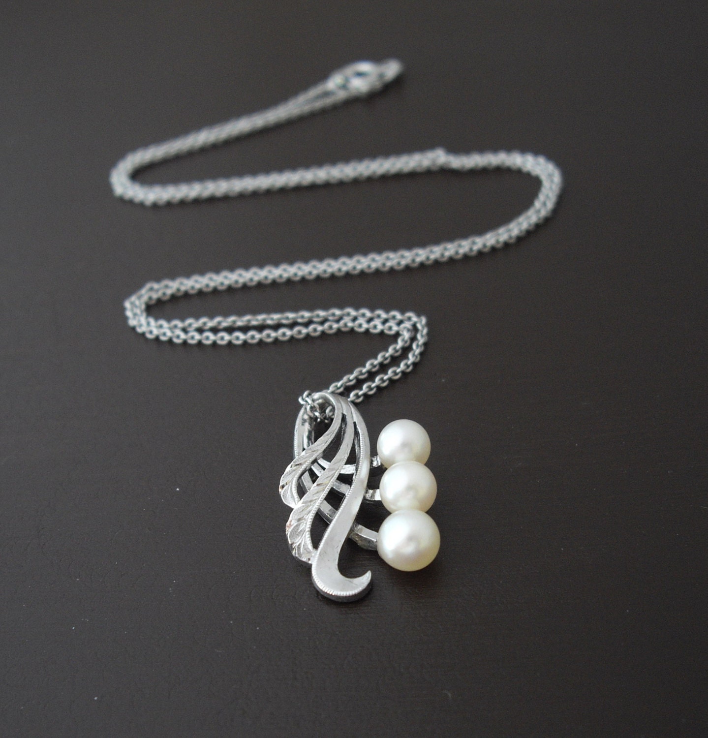 Vintage Sterling Genuine Pearl Pendant, Pearl Necklace