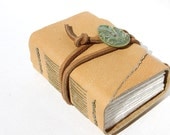 Spring Leaf Time - Leather Blank Book with Handmade Porcelain Adornment