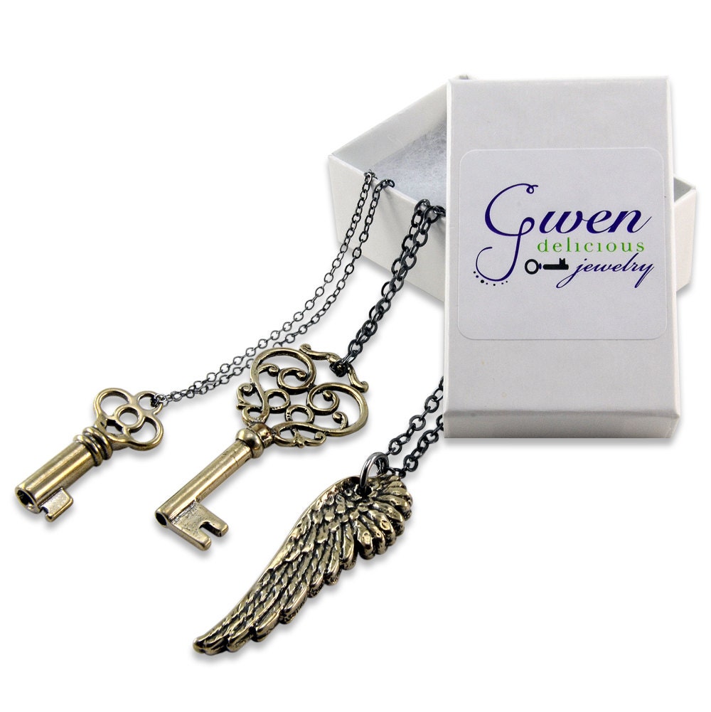 Victorian Key hole Necklace Pendant - Ornate Bronze Escutcheon Skeleton Key