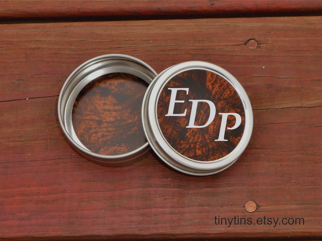 Personalized monogram tin with three Initials - burlewood design