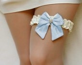 Wedding Garter SET in Ivory and Blue, Or Pick your Colors - something blue silk wedding garters - the Daphne Garter (with toss garter)