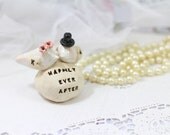 Wedding cake topper Custom ceramic love birds - Happily ever after Personalized wedding cake topper