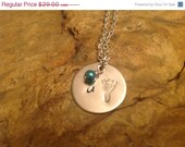 ON SALE Hand Stamped Footprint Initial Charm With Pearl