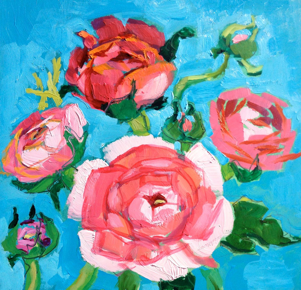 Pink Ranunculus oil painting6x6