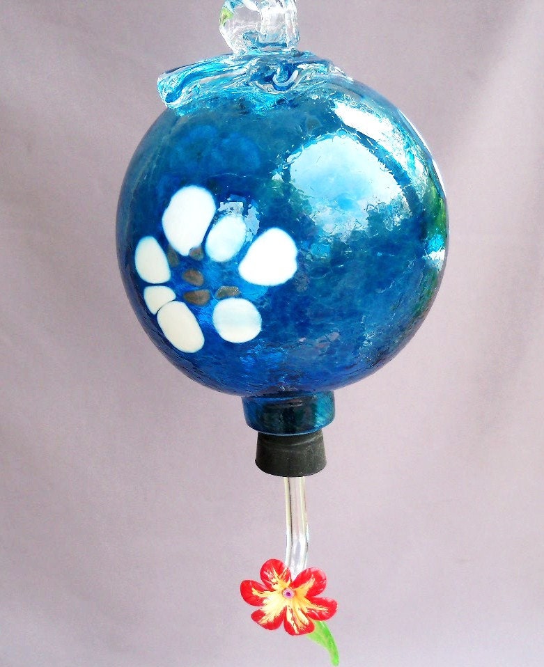 Hand Blown Art Glass Hummingbird Feeder