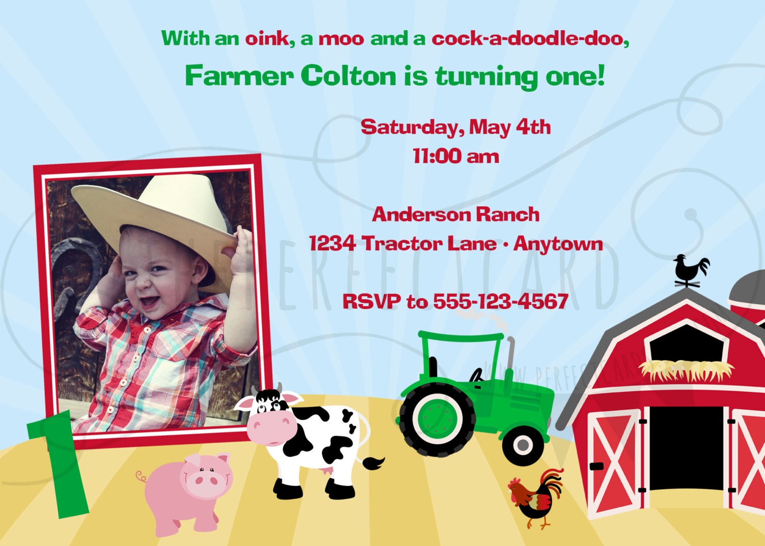 FARM Birthday Party Photo Invitation - Printable or photo lab