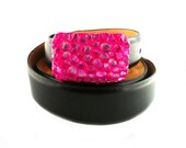 Military Style Petite Rectangle Belt Buckle Fuchsia with Recycled Glass Embellished Glossy Enamel Finish