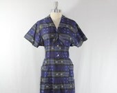 1950s Dress - Plus Size Vintage Navy Blue Cotton XL Day Dress