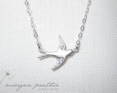 Soaring Sparrow Suspended Necklace - Minimal Dainty Little Bird Pendant - Suspended on Sterling Silver Fine Chain - morganprather