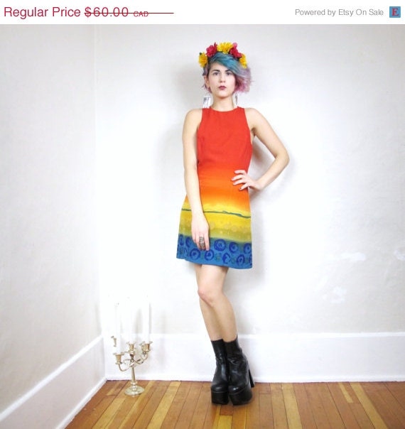 20% OFF VACATION SALE 90s Mod Ombre Painterly Silk Shift Dress by Harold's (S/M)