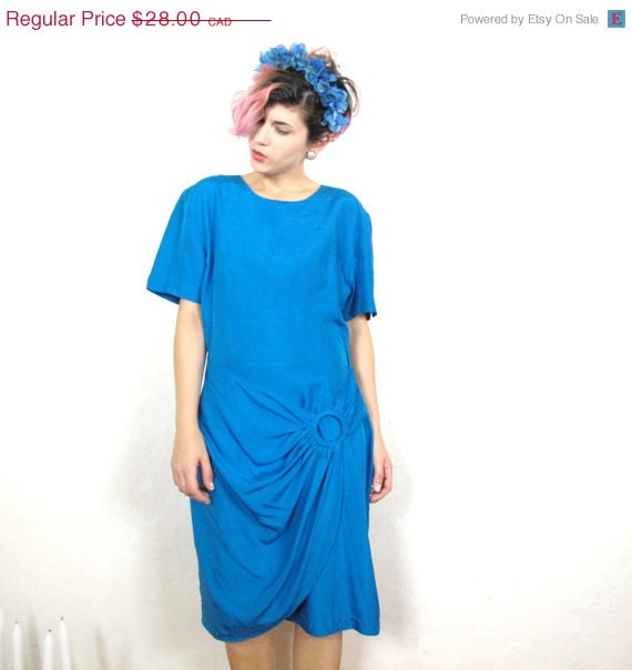 20% OFF VACATION SALE S A L E 80s True Blue Wrap Silk Dress (L)