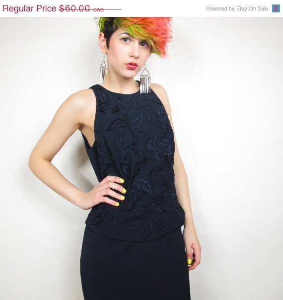 20% OFF VACATION SALE S A L E Navy Embroidered Formal Evening Maxi Dress (S)
