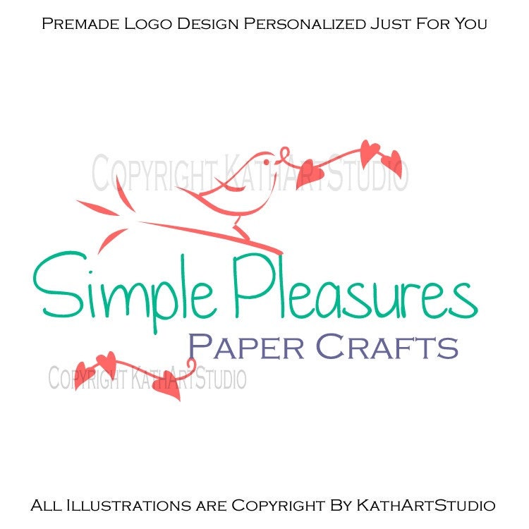 Premade Business Logo Design Bird on Branch with hearts 85 Simple Pleasures