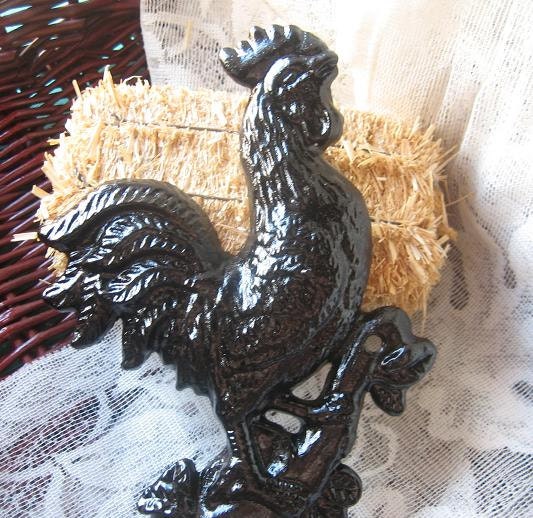 Rustic Cast Iron Rooster Hook Hanger - Cast Iron/ Chicken-In Black /Garden Decor/French Kitchen/Towel Holder/Shabby Chic