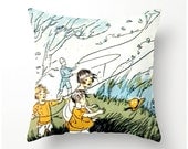 Decorative Throw Pillow 20x20 Flying Kites on a Blustery Afternoon vintage print