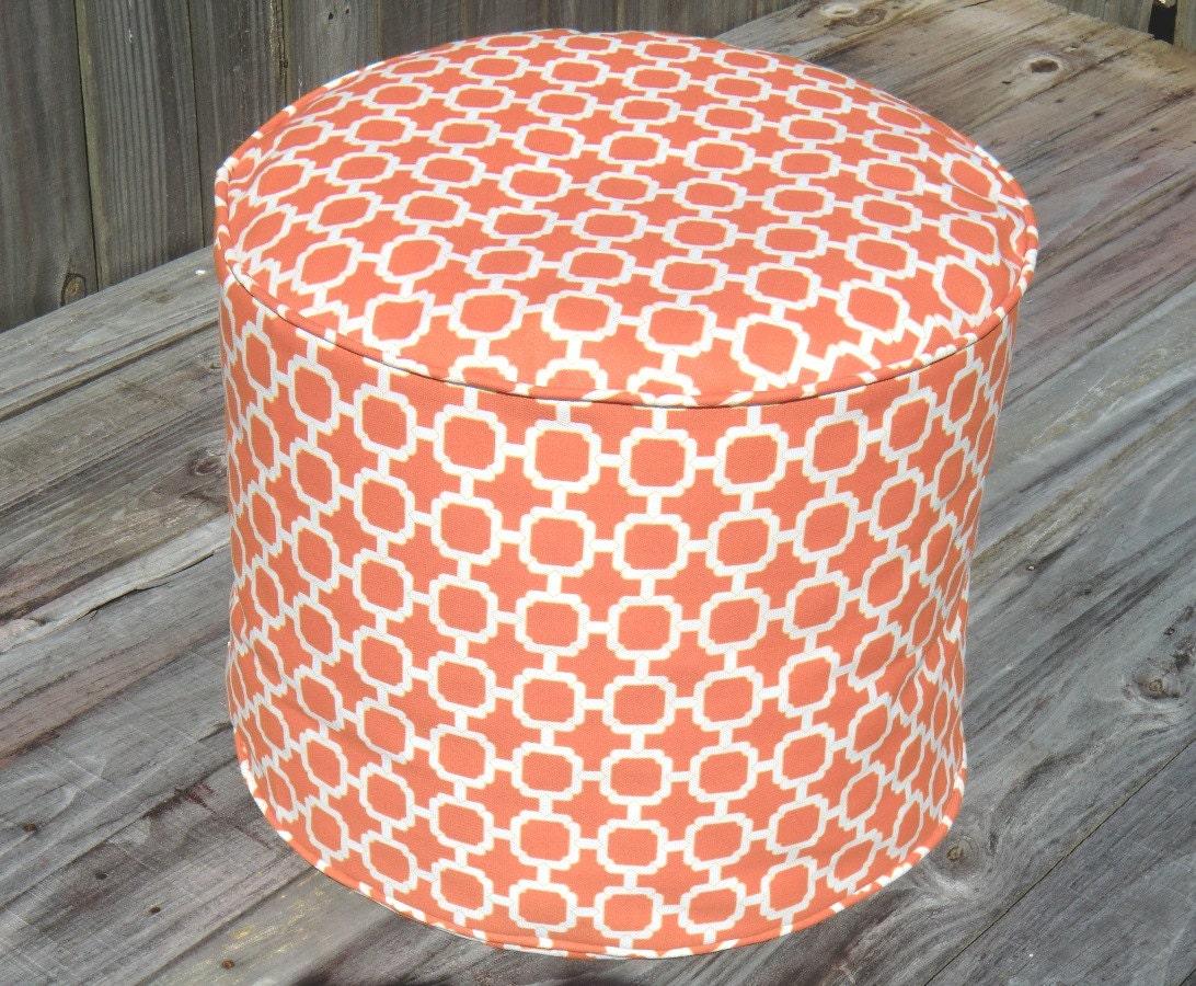 Orange outdoor pouf, round ottoman 18", trellis pouf, orange outdoor ottoman, pouffe, bean bag chair, orange floor cushion, outdoor pillow