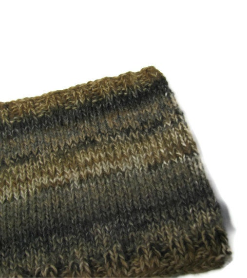 Cobblestone Hand Knit Cowl Infinity Scarf Gray Brown Tan